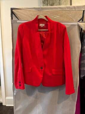 LOFT Vibrant Red Single Button Blazer with Upcollar and Dotted Lining